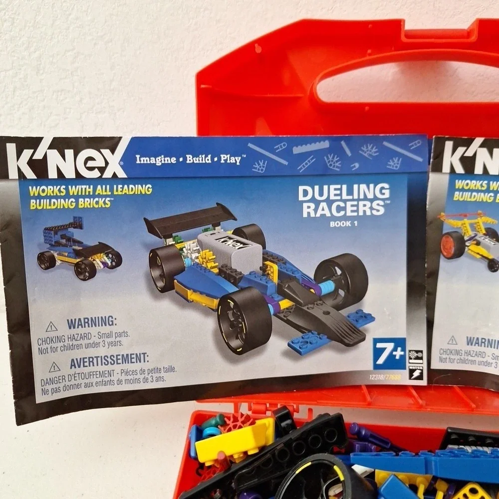 K'NEX Kinex Red Hard Box Case Filled with Knex !! Dueling Racers Book 1 & 2